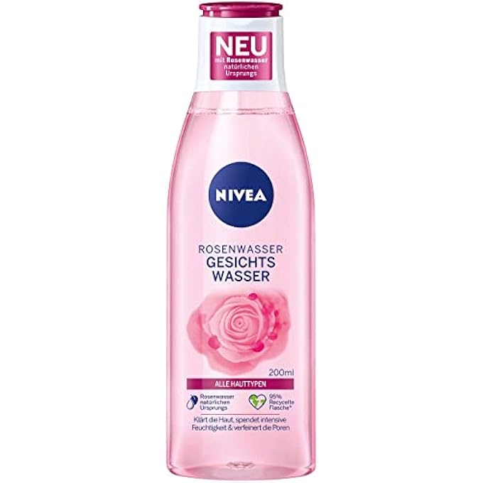 Nivea ROSE WATER FACIAL TONER (200 ML), REFRESHING FACIAL TONER WITH ROSE WATER OF NATURAL ORIGIN, CLARIFYING FACE CARE FOR ALL SKIN TYPES - Image 1